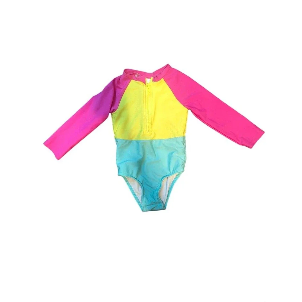 Cat & Jack Color Block Long Sleeve Toddler Swimsuit Size 2T
